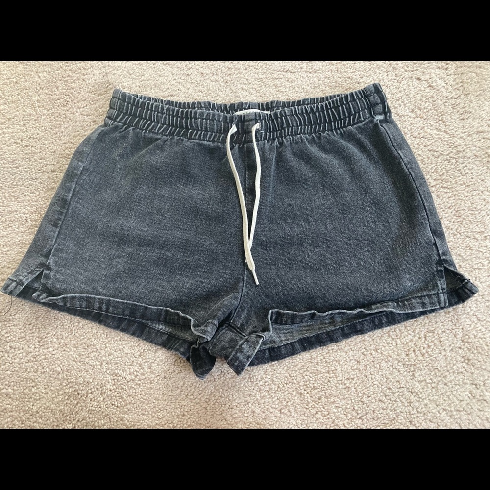 Black Denim Tie Shorts